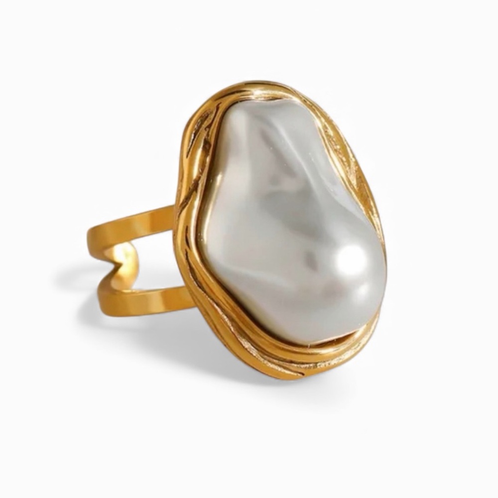 Abstract Baroque Style Pearl Gold Plated Ring